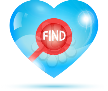 red search icon placed inside blue shiny heart