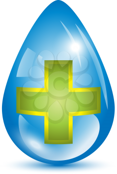 Green cross in a blue water drop