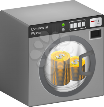 Dollar golden coins in a washing machine