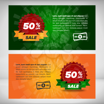 Horizontal sale banners. Sale and discounts. Vector illustration