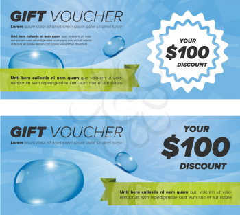 Eco gift voucher design concept with water drops