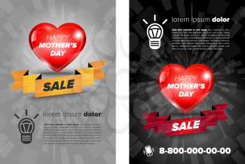 Mother day sale flayer with heart and ribbon