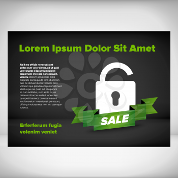 Opened lock leaflet with sample text and black background