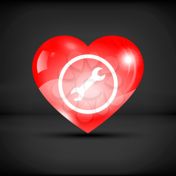 Heart with wrench icon inside on a black background