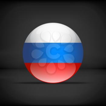 Round Russian flag with reflections and shadows, on a black background