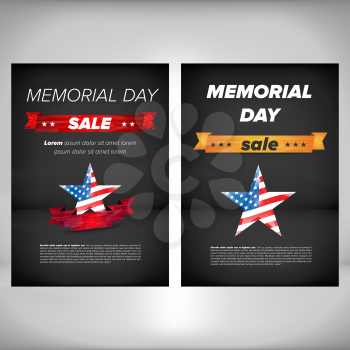 Memorial day poster with sale tag and flag in star