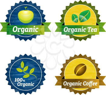 Organic food icons with apple, branch and leafs