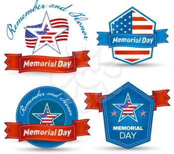 Memorial Day vector greeting card badge and labels. USA Memorial day holiday celebration