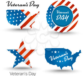 Veterans day badges with usa map and flag background