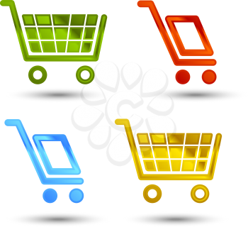 shiny shopping cart and delivery icons with shadow