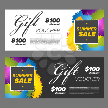 gift voucher design template with colored abstract background
