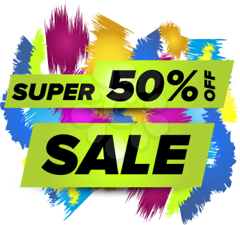 super sale badge with colored ribbons and shadow