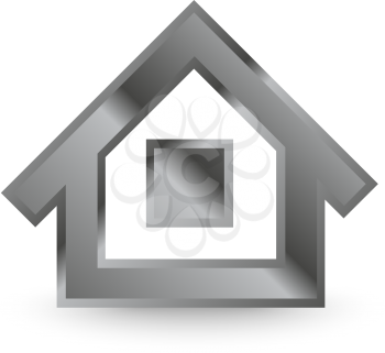 Shiny metal home icon with shadow on white background