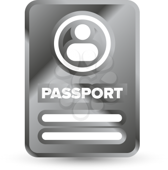 Metal passport icon with portrait icon and shadow