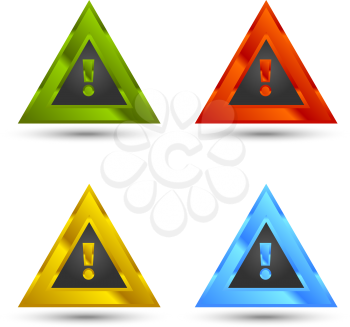 colored warning sign icons set with shadows
