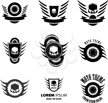 Moto wheel Vector Logo Symbols inside shield with wings