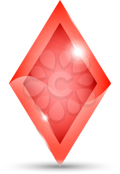 Red rhombus icon design with reflection and shadow
