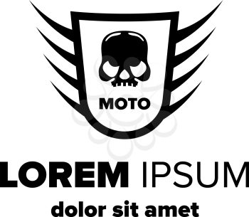 Moto Skull Vector Logo Symbol inside shield with wings
