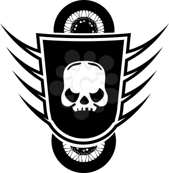 Moto Skull Vector Logo Symbol inside shield with wings