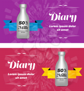 Diary banner design with milk plastic bottle
