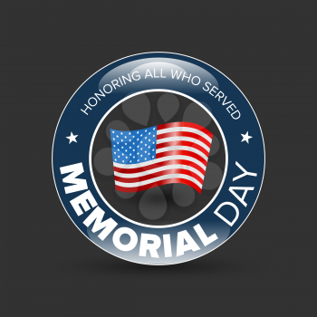 Memorial day badge with USA flag on black background
