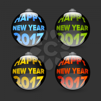 Happy New Year 2017 badges on black background