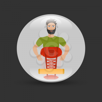 man traveling and hiking badge in circle with shadow