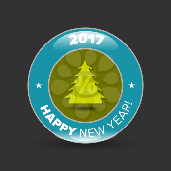 Vector green christmas tree badge with shadow on white background
