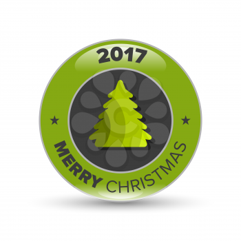Vector green christmas tree badge with shadow on white background