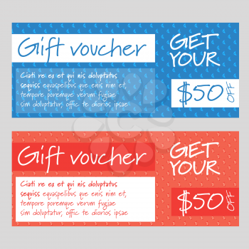 Gift voucher design on a blue and red backgrounds