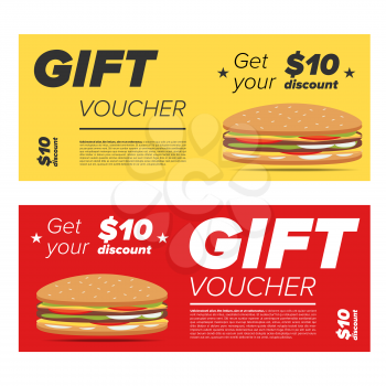 Gift voucher fast food on a yellow and red background