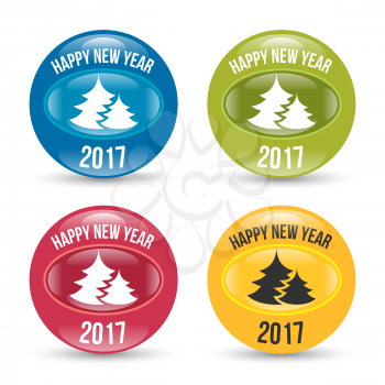 Color Happy New Year badge set with tree