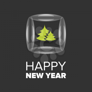 Happy New Year badge with tree on a black background