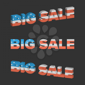 Big Sale sign with USA flag texture on a black background