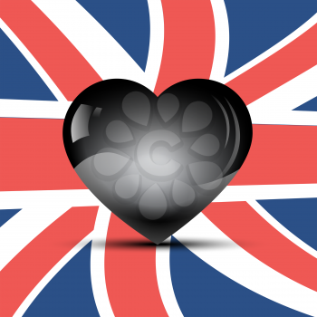 Black heart with shadow on a United Kingdom flag background
