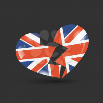 Broken heart with United Kingdom flag texture on black background