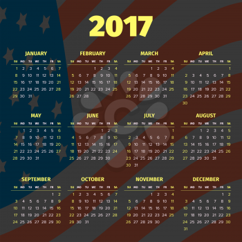 Calendar 2017 with darken USA flag background