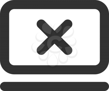 Flat Cancel icon inside monitor on white background