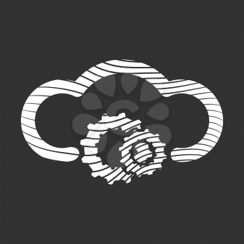 Engraved Cloud Service Flat Icon on black background