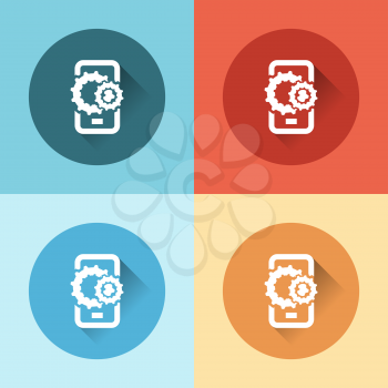 color phone with gears flat icons flat design