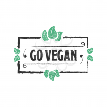 Go vegan Organic food icon with leafs on white background