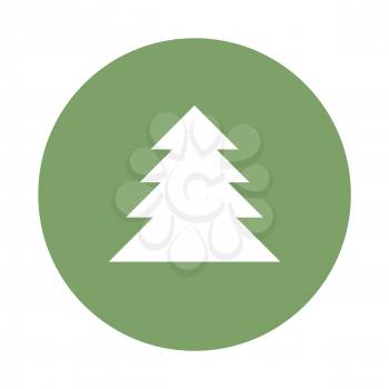 white fir-tree flat vector icon in a green circle