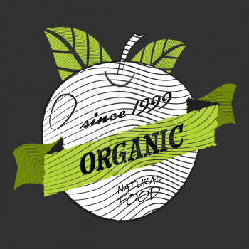 Engraved organic food icon with branches and leafs