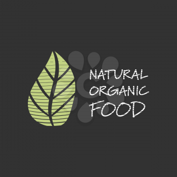 Engraved organic food icon with branches and leafs