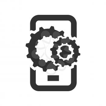 phone with gears on a white background