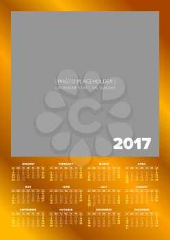 Golden Simple 2017 year calendar, week starts on sunday