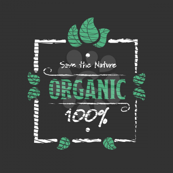 Organic food engraved icon with leafs on black background