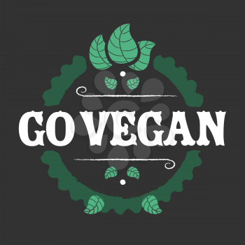 Go vegan icon with leafs on black background
