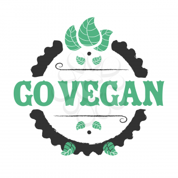 Go vegan icon with leafs on white background
