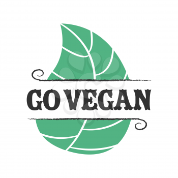 Go vegan icon with leafs on white background